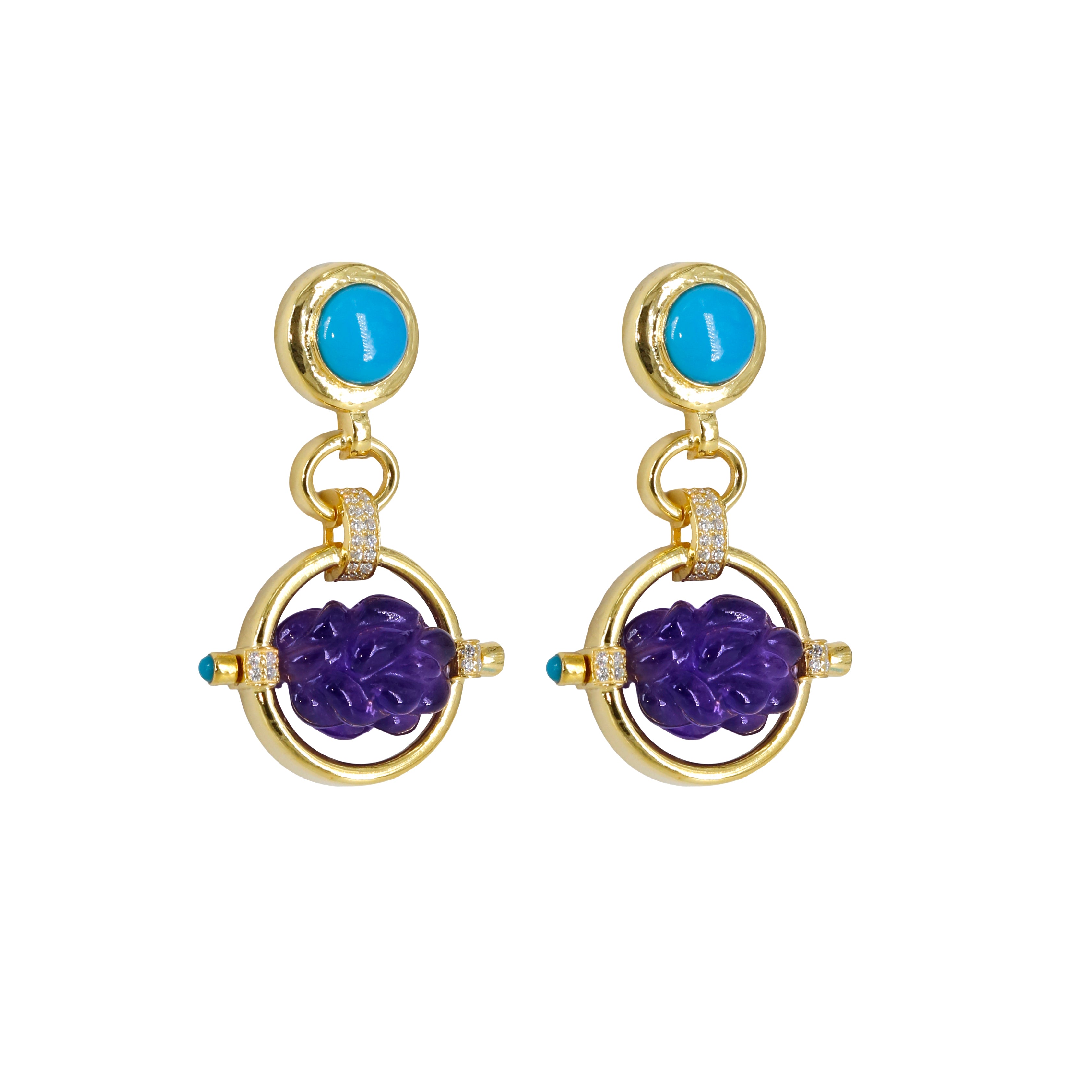 Sculpted Deco Earrings | Turquoise | Amethyst