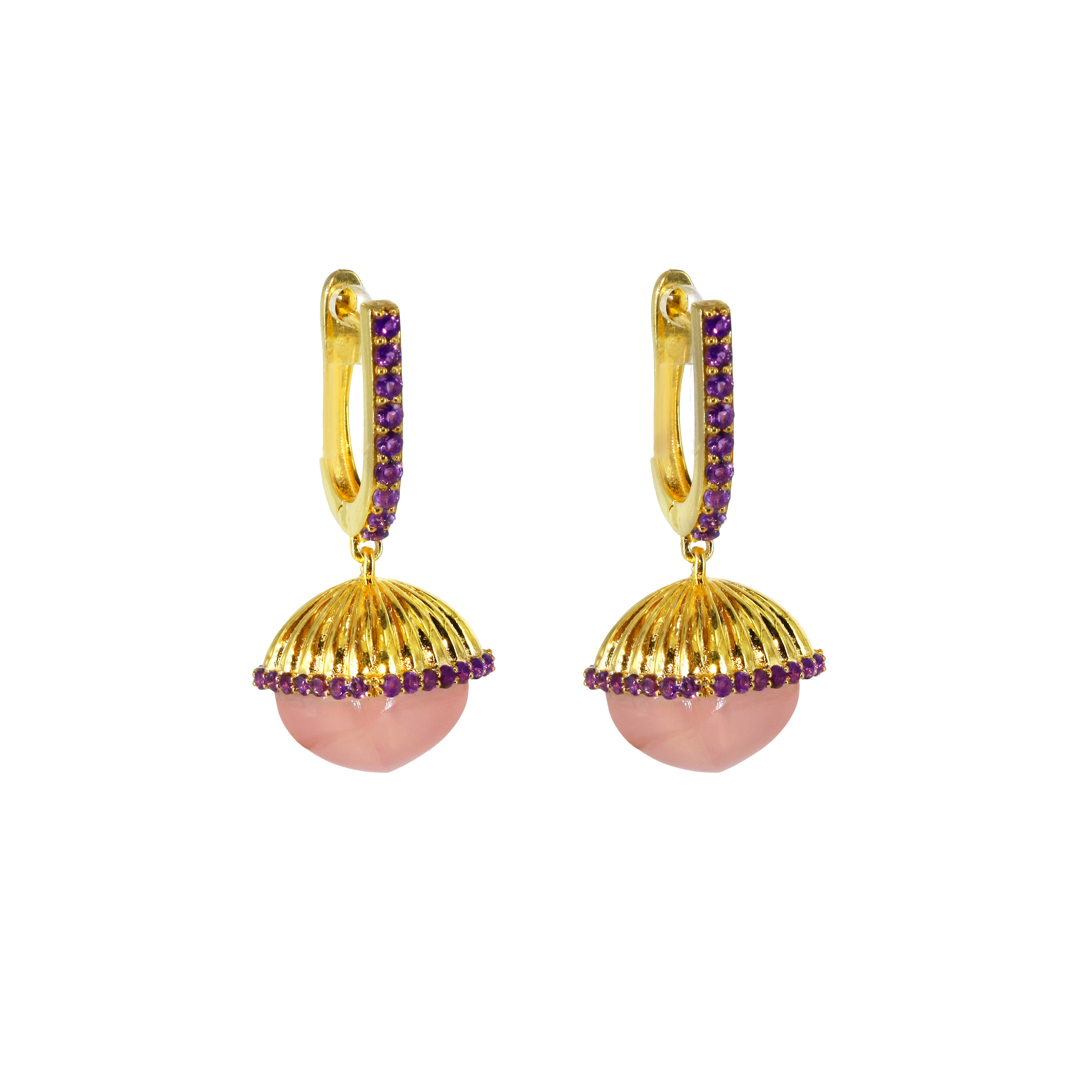 Rose Dome Earrings | Rose Quartz | Amethyst