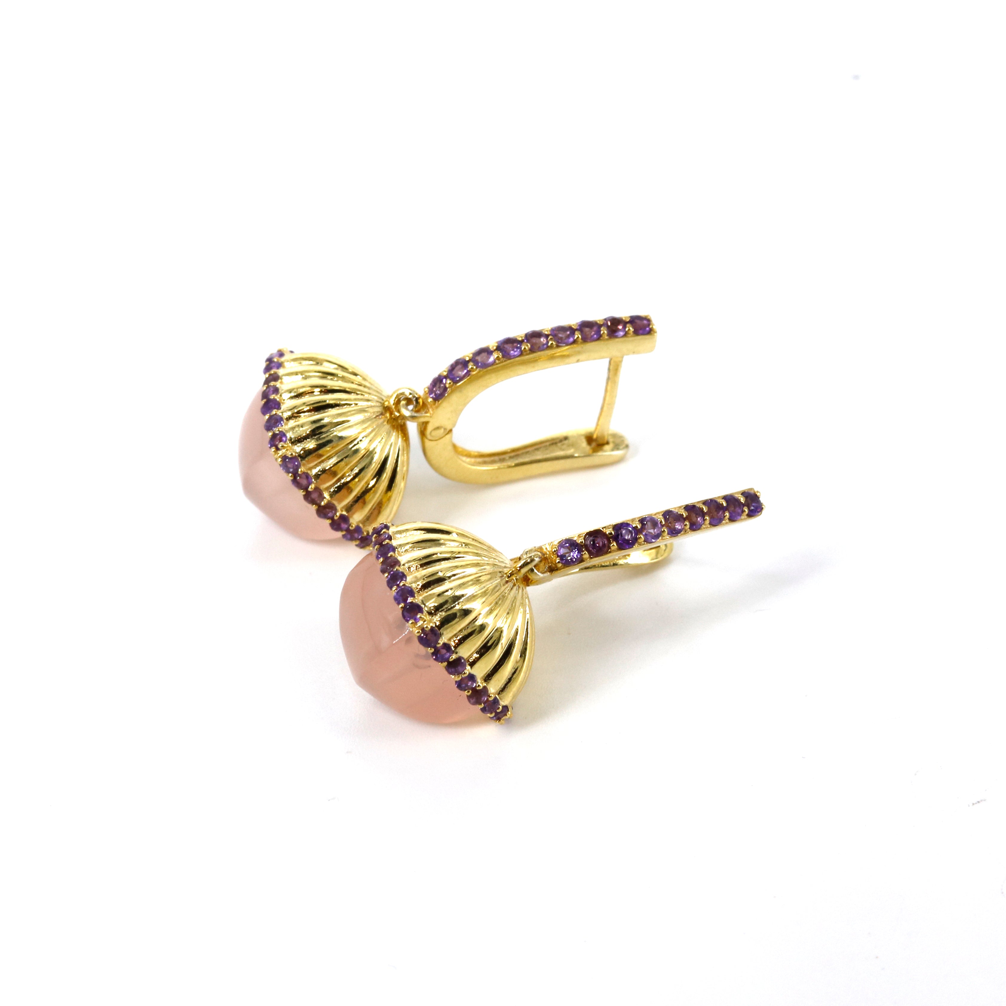 Rose Dome Earrings | Rose Quartz | Amethyst