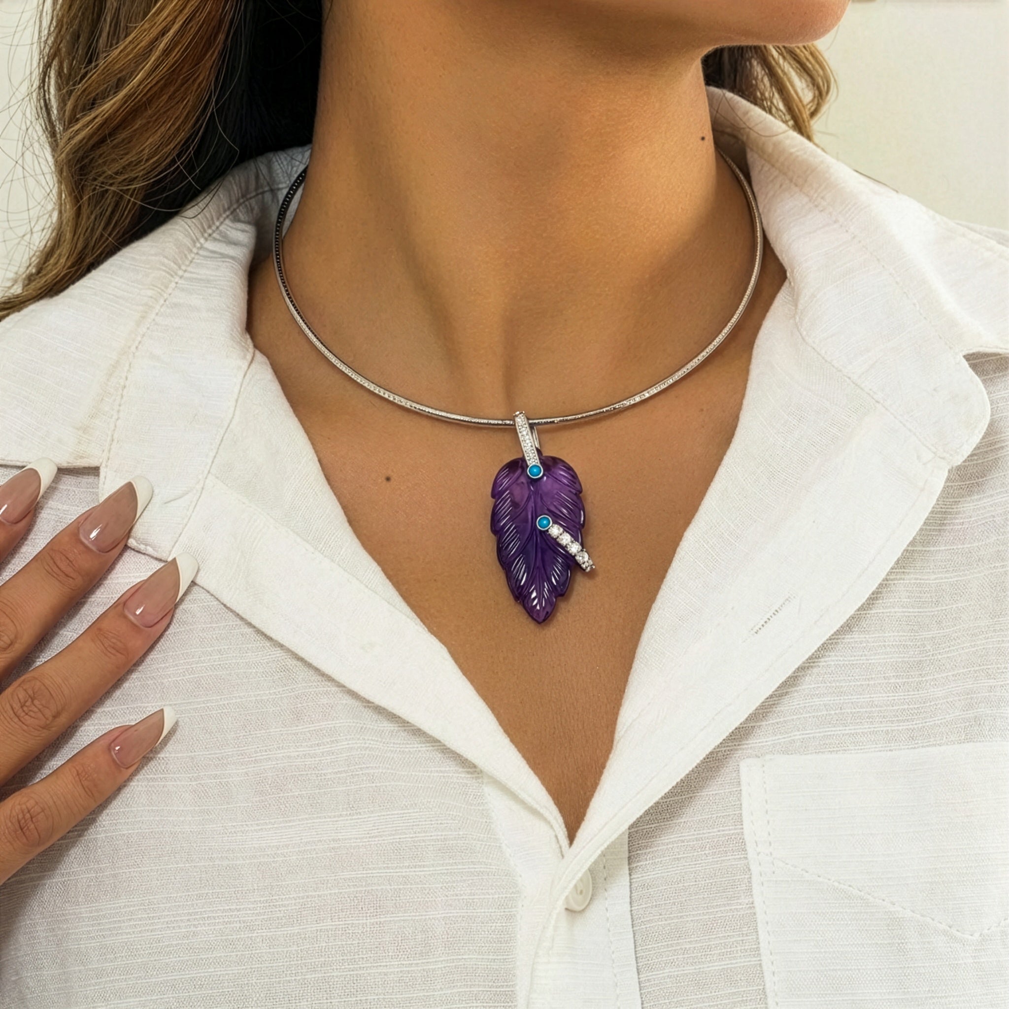 Loving Leaf Pendant | Amethyst | Lemon Quartz