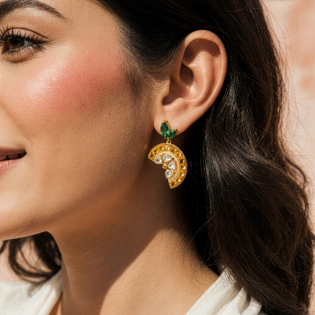 Lemon slice earring | Citrine