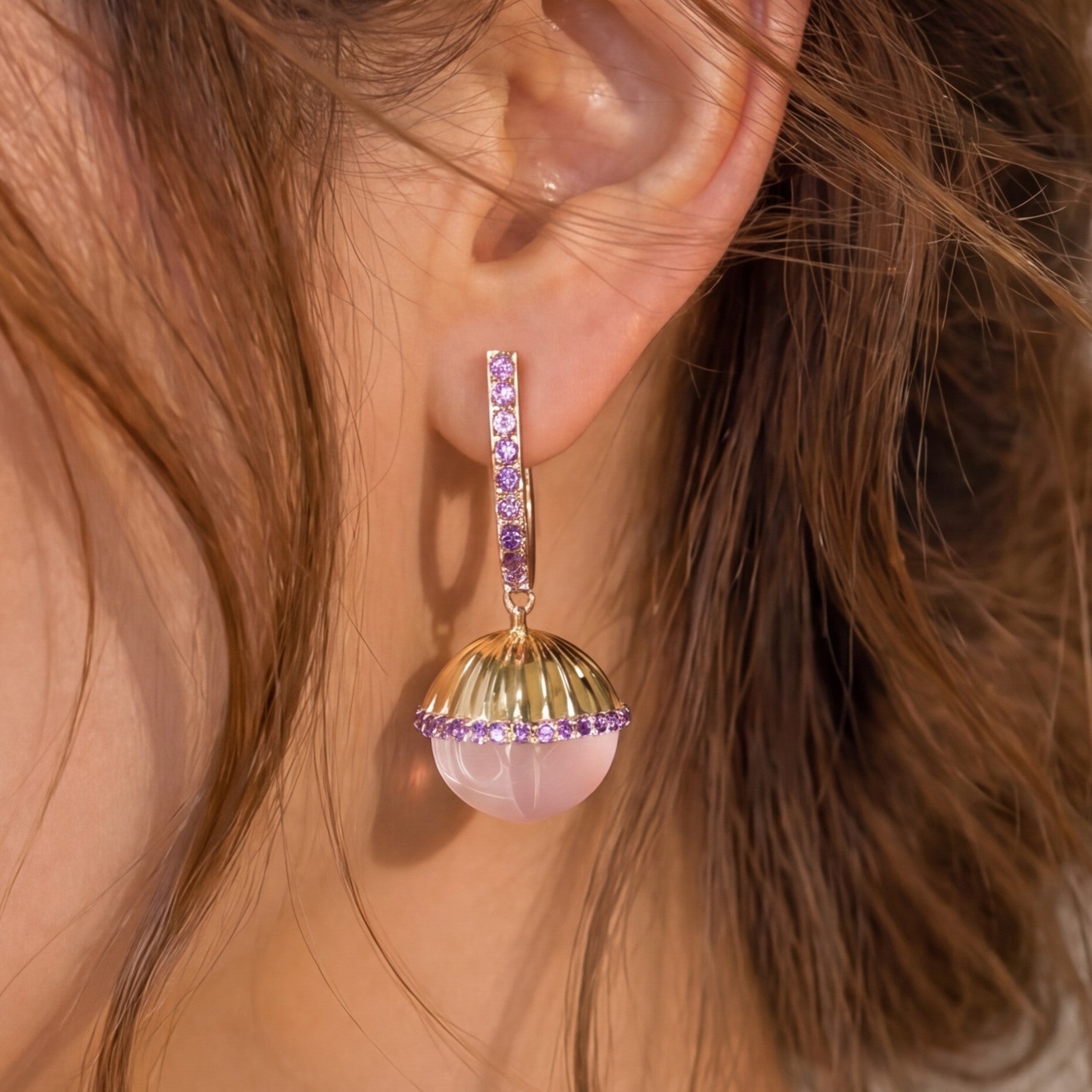 Rose Dome Earrings | Rose Quartz | Amethyst